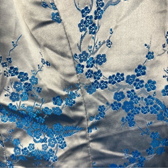 GOLDEN DRAGON vintage‎ Blue silk Mandarin dress Size 40 - Picture 2 of 9